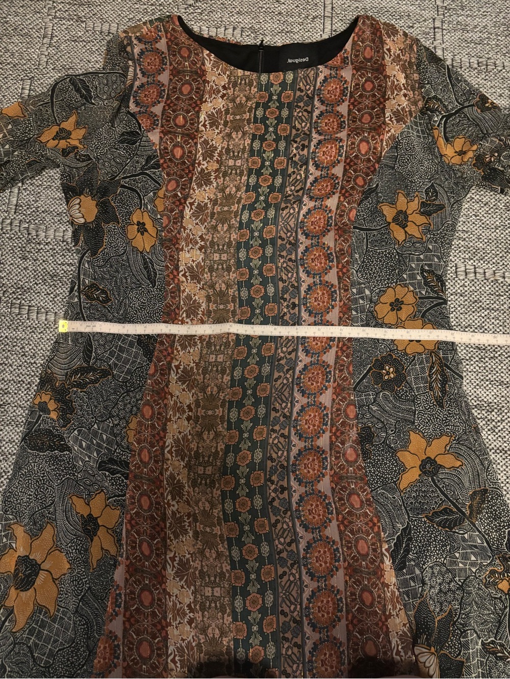 Desigual Mixed Print Midi Dress in Rust, Green and Mustard - Picture 9 of 11